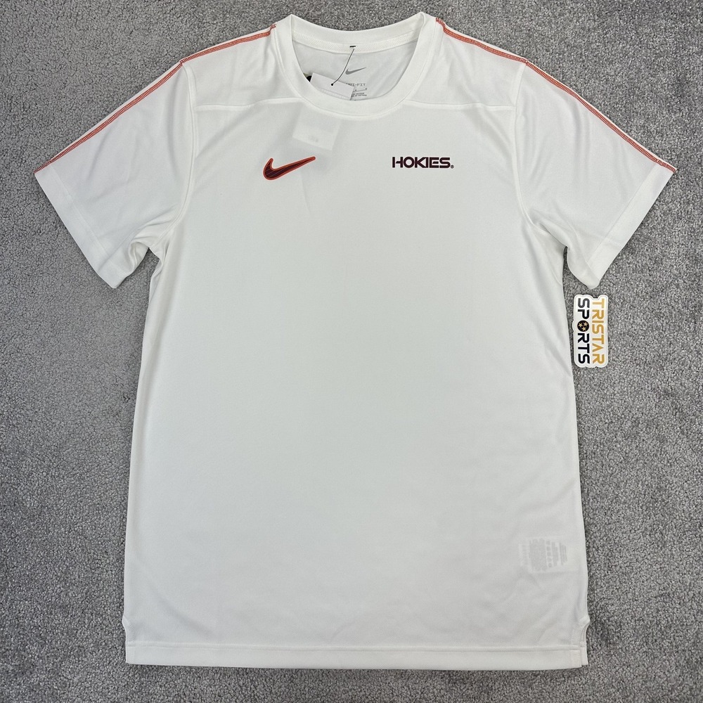 Virginia Tech Hokies Shirt Mens Medium White NCAA Football Nike Dri Fit UV Coach